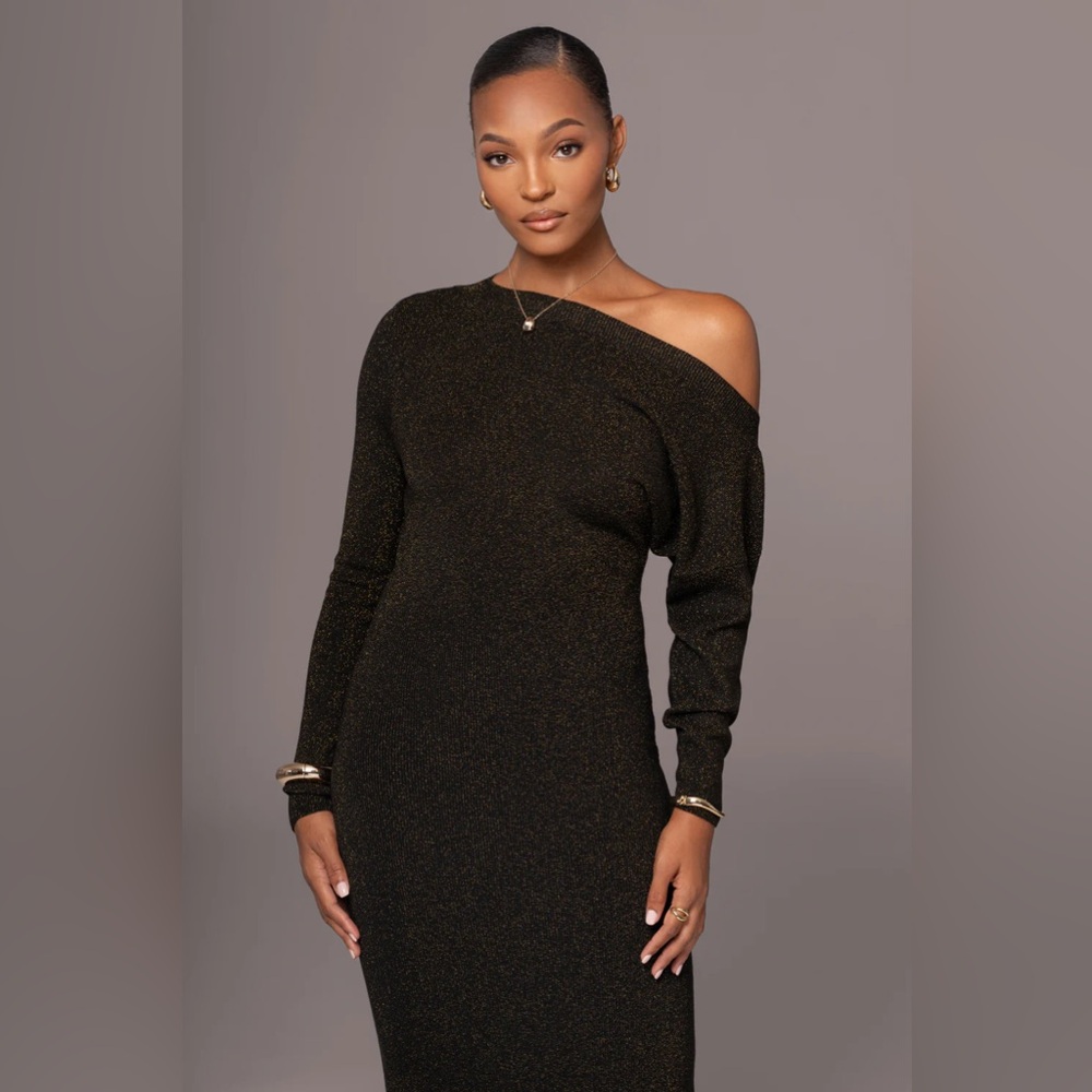 BLACK SHIMMERS ASYMMETRICAL MAXI DRESS